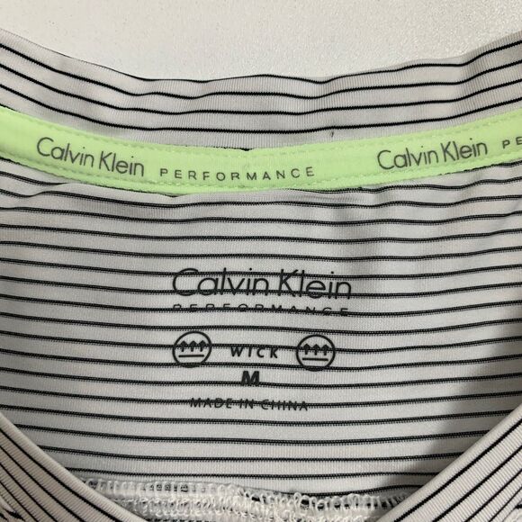 Calvin Klein T Shirt Womens Medium White Black Striped Performance Short Sleeve - Picture 8 of 14